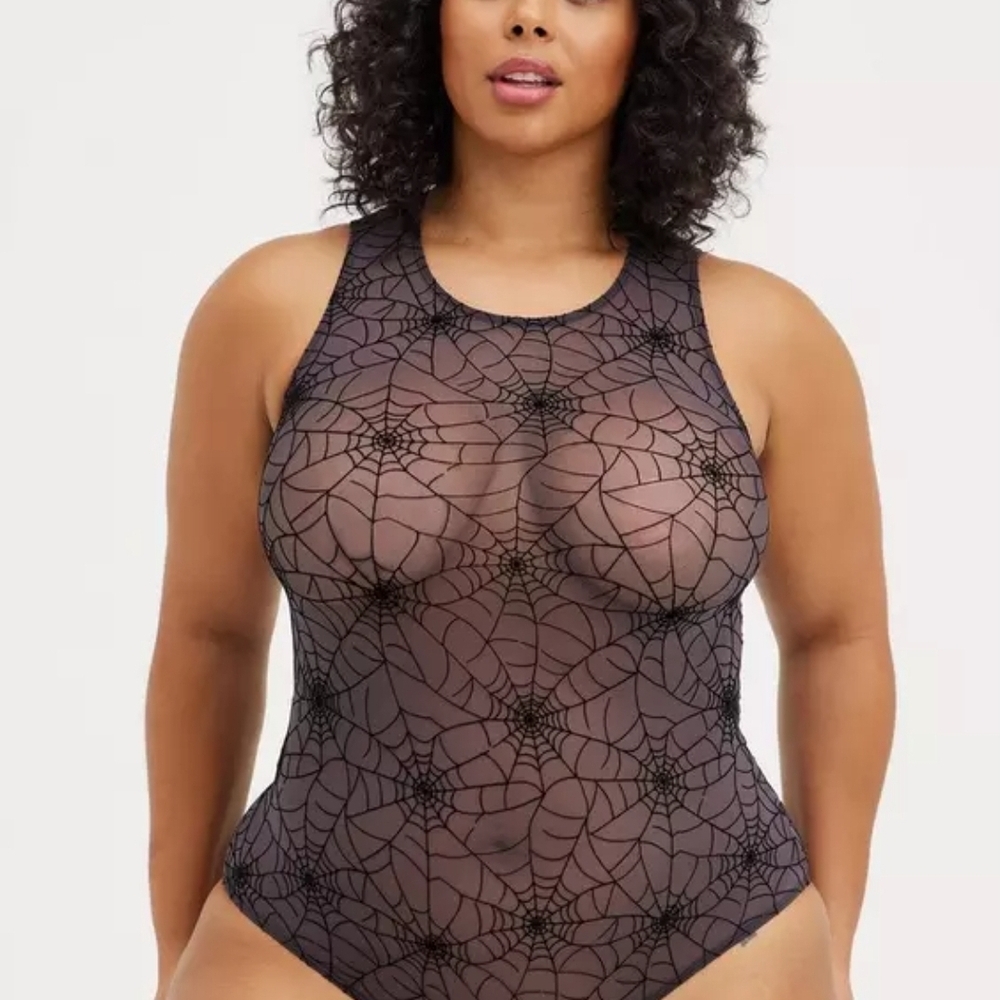 Torrid Black Web Pattern Bodysuit